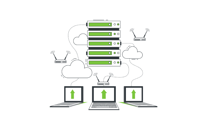 Illustration of a system connected to SAP with real-time data and no delays, representing direct SAP integration.